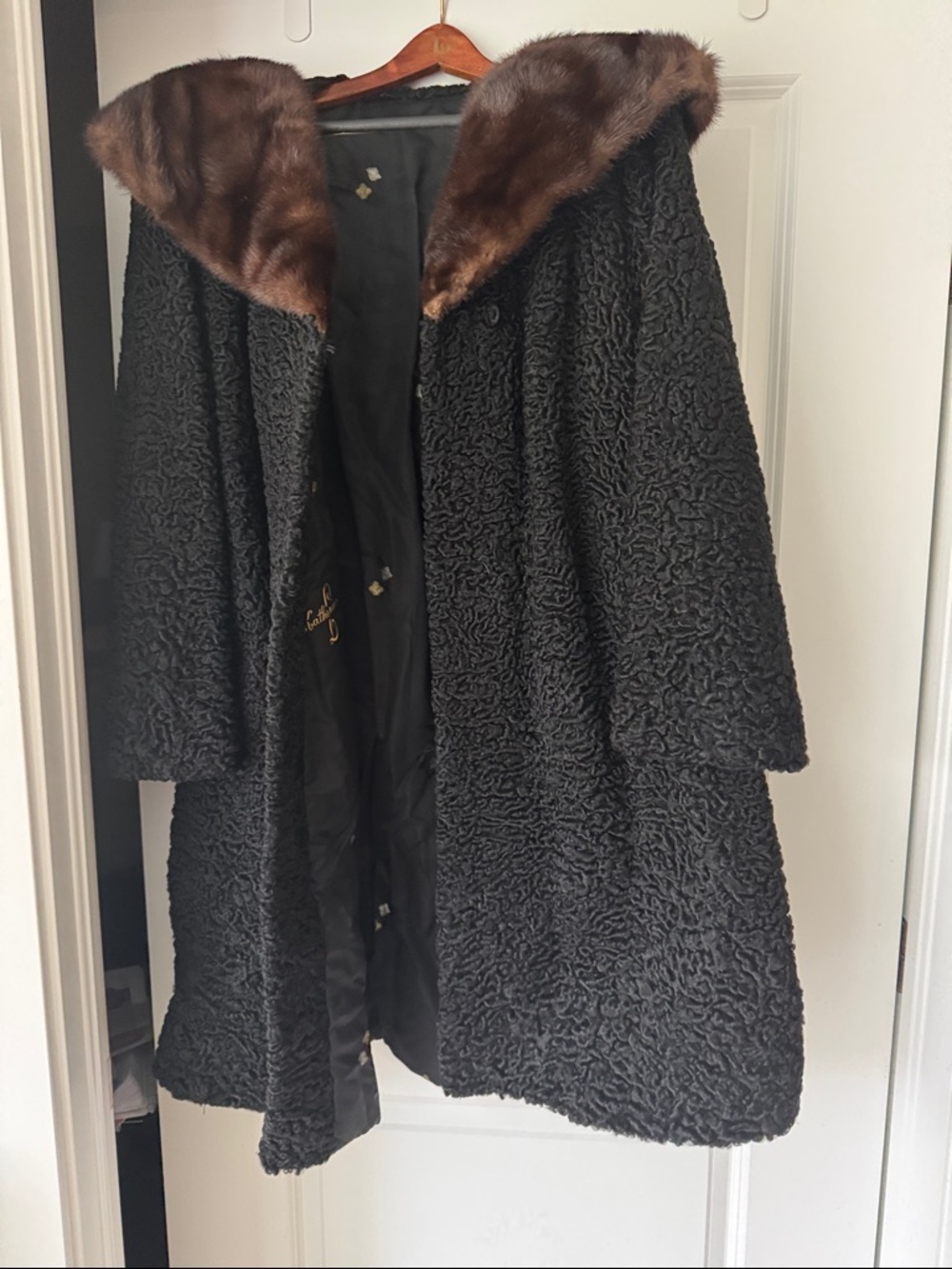Title:  
Vintage Persian Lamb Coat with Mink Collar | Black | Old Hollywood Glam
